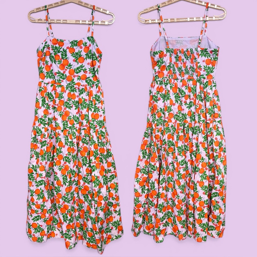J Crew Women Sz 0 Strappy Orange Fruit Midi Dress Purple SUM25 Spring NWT - Picture 2 of 16